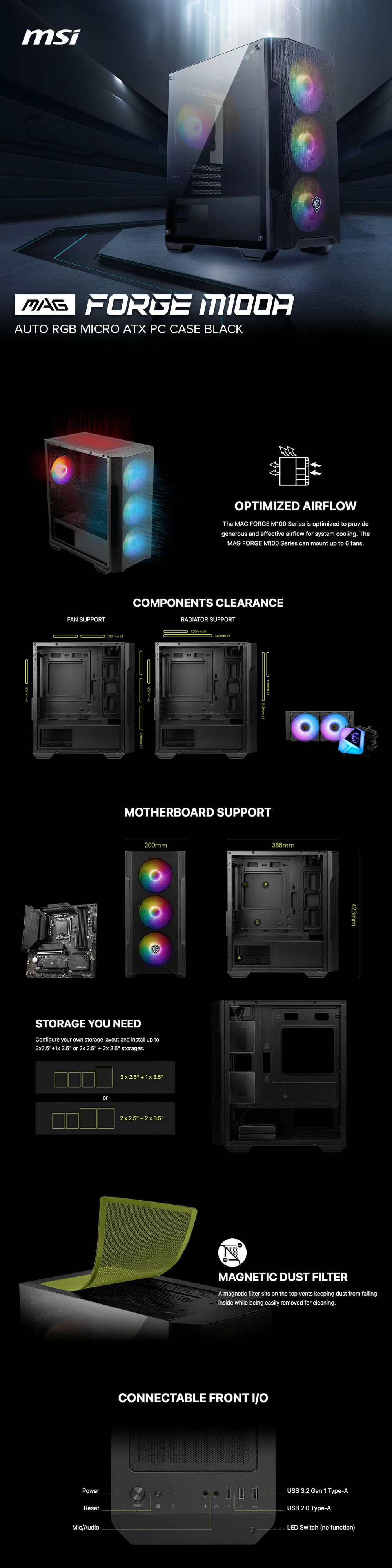 MSI MAG Forge M100A Auto RGB Micro ATX PC Case Black - Image 5