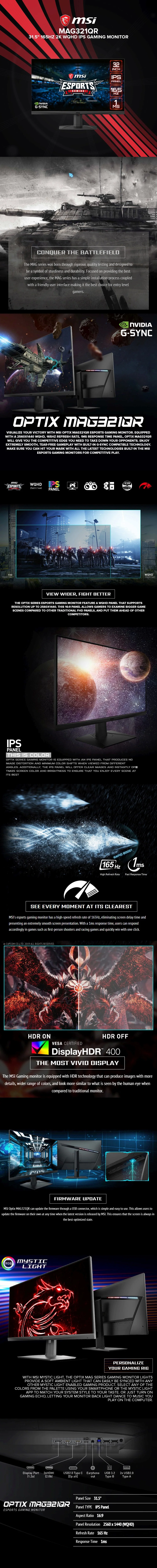 MSI MAG321QR 31.5 165Hz 2K WQHD IPS Gaming Monitor - Image 6