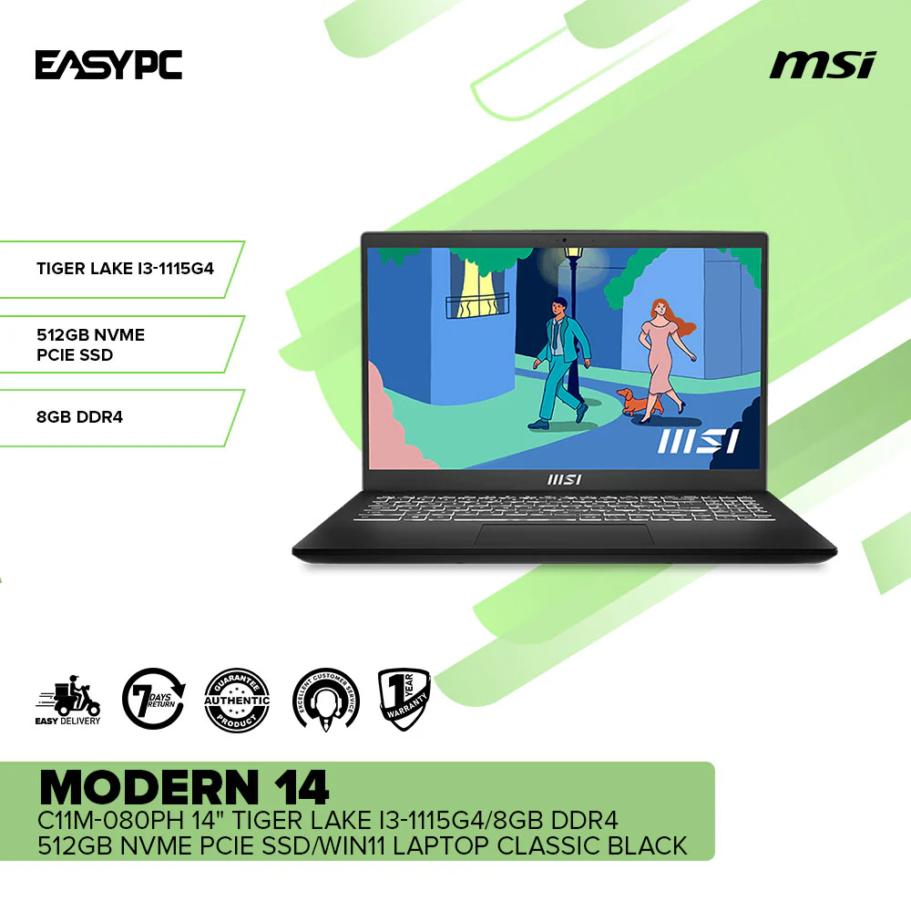 MSI Modern 14 C11M-080PH 14" Tiger lake i3-1115G4 Laptop Classic Black - Image 2