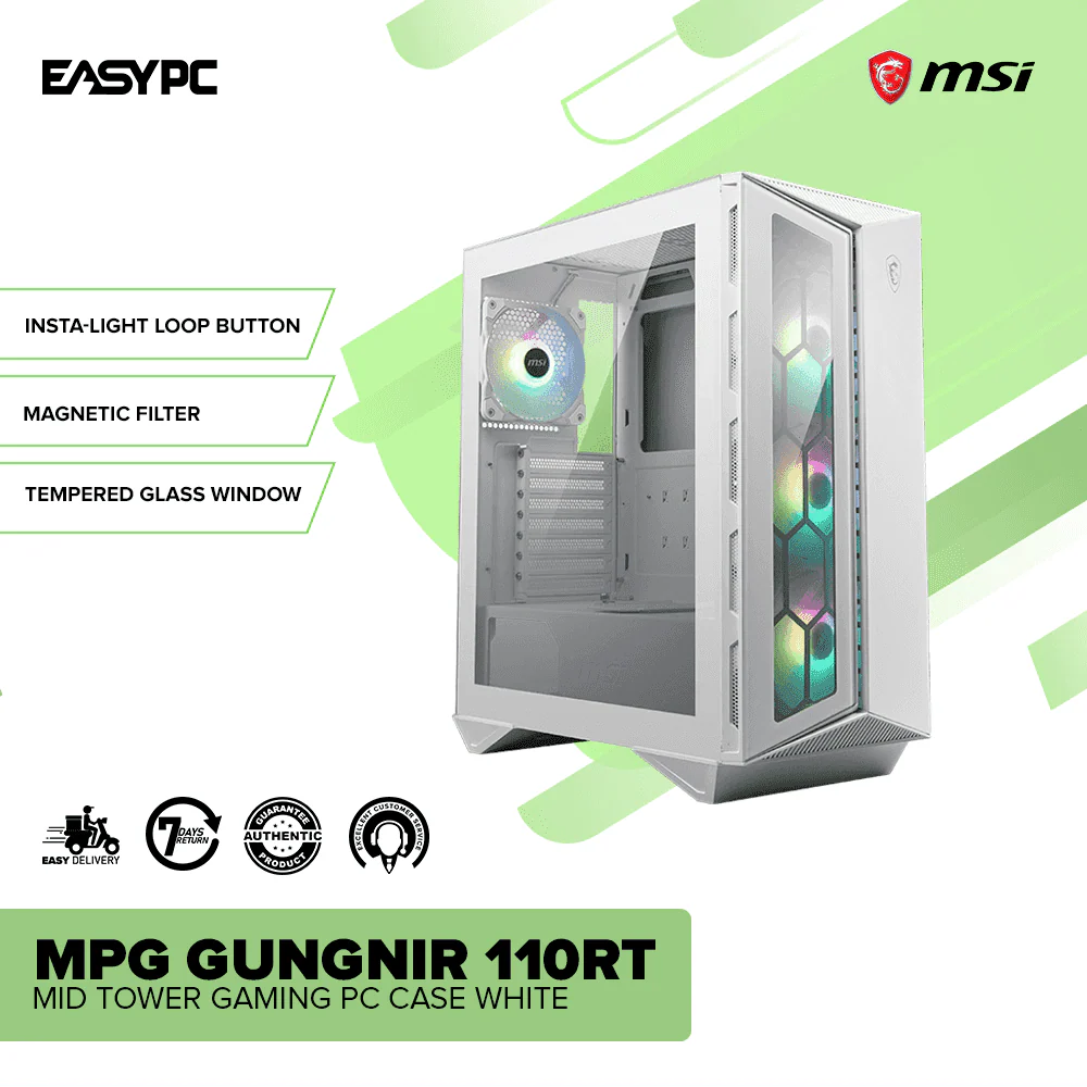 MSI MPG Gungnir 110R Mid Tower Gaming PC Case White - Image 2