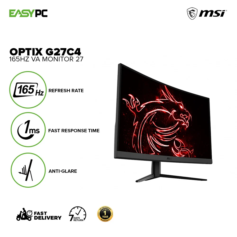 MSI OPTIX G27C4 27-inch FHD 165Hz Refresh Rate, 1ms Response Time Anti-glare VA MONITOR - Image 2