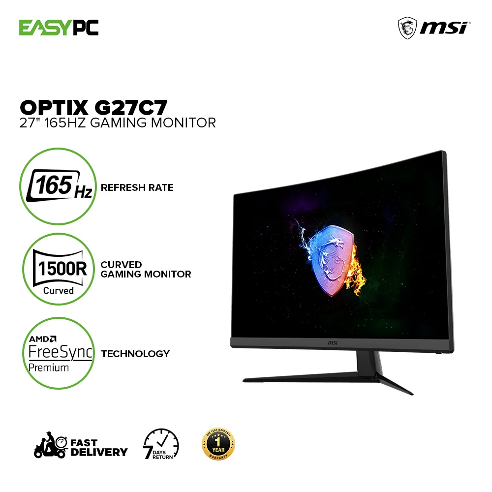 MSI Optix G27C7 27" 165Hz Anti-Flicker and Less Blue Light Frameless Design Curved Gaming Monitor - Image 2