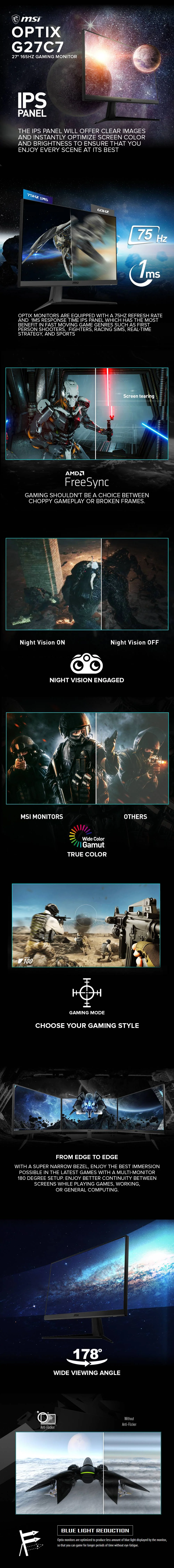 MSI Optix G27C7 27" 165Hz Anti-Flicker and Less Blue Light Frameless Design Curved Gaming Monitor - Image 6