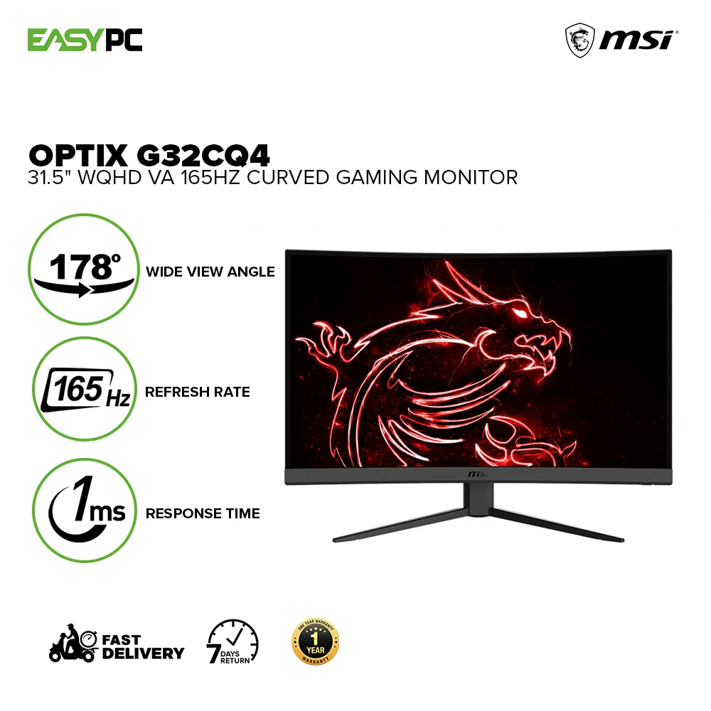 MSI Optix G32CQ4 31.5" WQHD 165Hz Refresh Rate Real smooth gaming ,1ms response time eliminate screen tearing and choppy frame rates, Anti-Flicker and Less Blue Light Curved Gaming Monitor 1ION MSG32333 - Image 2