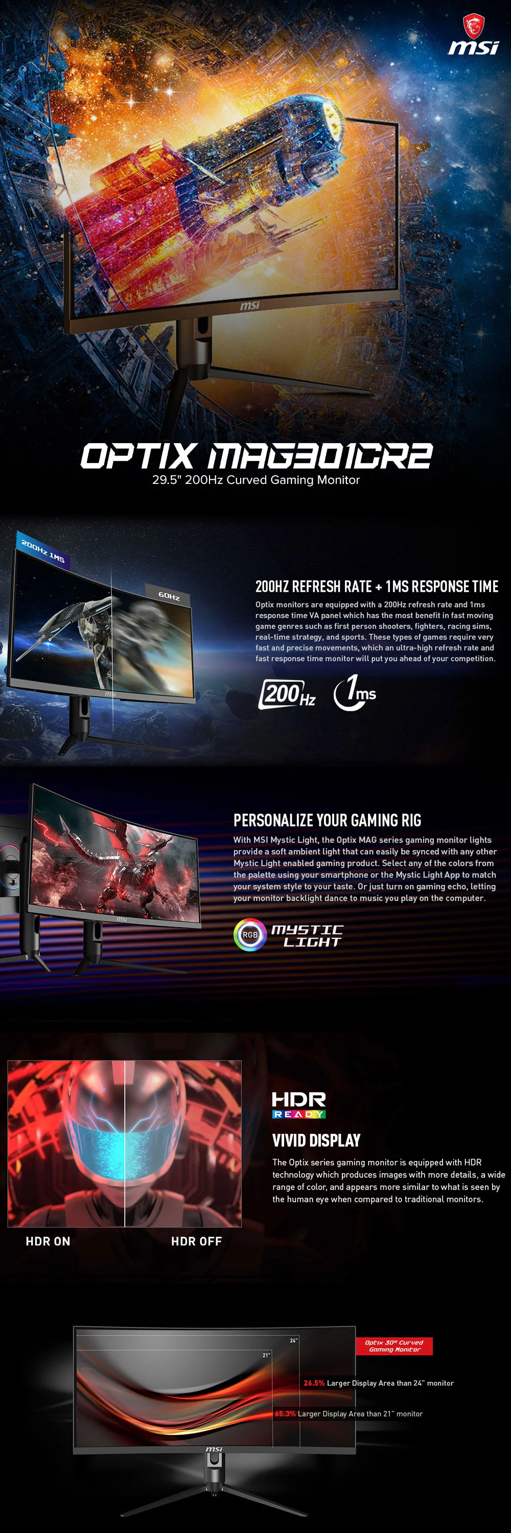 MSI Optix MAG301CR2 29.5" 200Hz Curved Gaming Monitor - Image 7