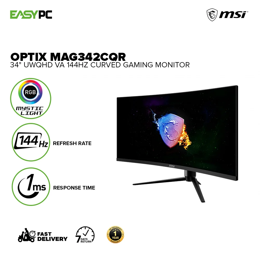 MSI Optix MAG342CQR 34" Curved best gameplay immersion UWQHD High Resolution/VA/144Hz Refresh Rate Real smooth gaming /1ms/ Adaptive-Sync Technology Tear free, stutter free, fluid gaming, Gaming Monitor 1ION MSMA2332 - Image 2