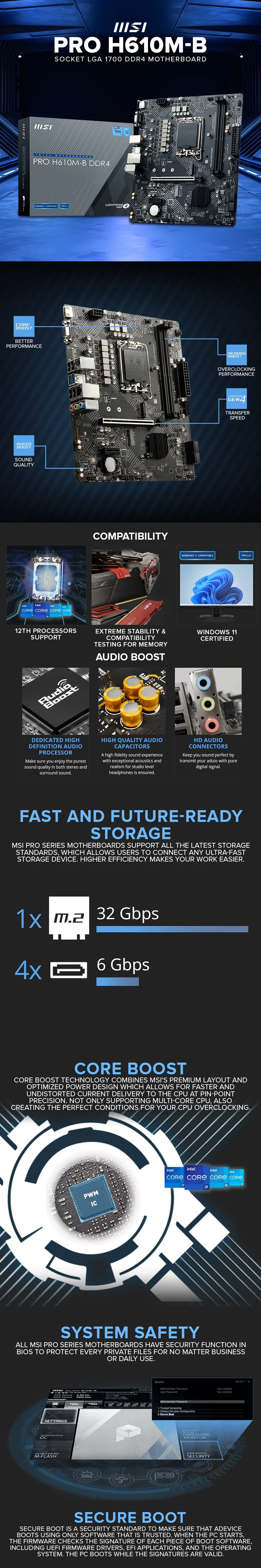 Msi PRO H610M-B Socket LGA 1700, Core Boost, Audio Boost, Memory Boost Ddr4 Motherboard - Image 6