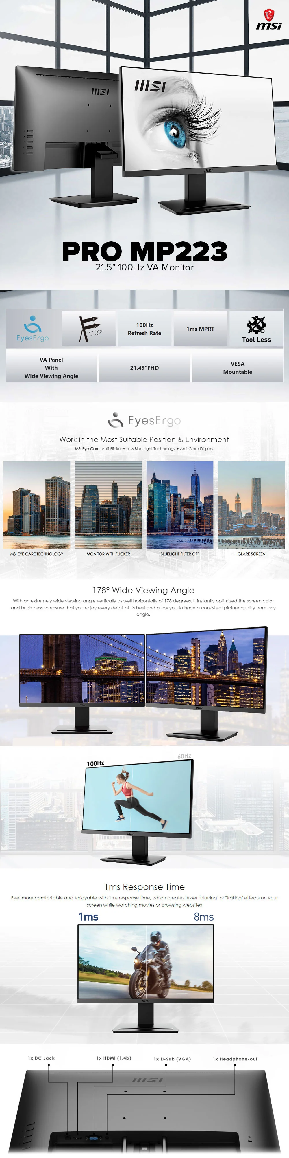 MSI Pro MP223 21.5" 100Hz VA Monitor - Image 7