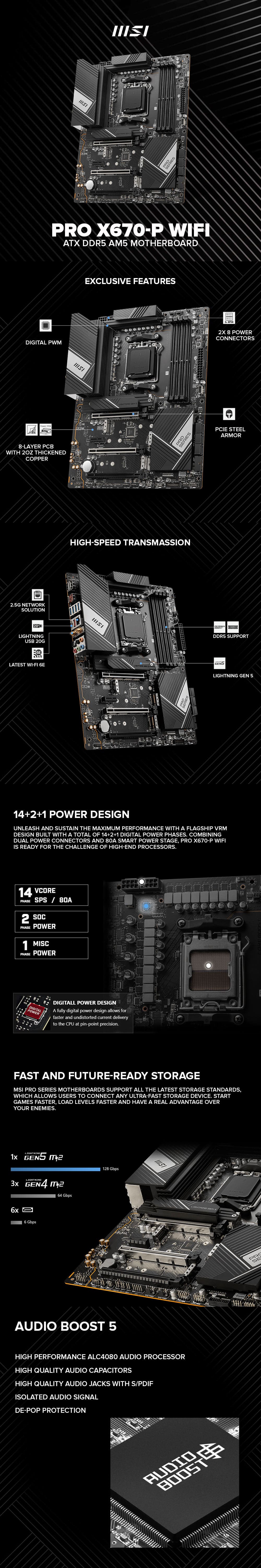 MSI PRO X670-P WIFI ATX DDR5 AM5 2.5G LAN with Wi-Fi 6E Solution Gaming Motherboard - Image 8