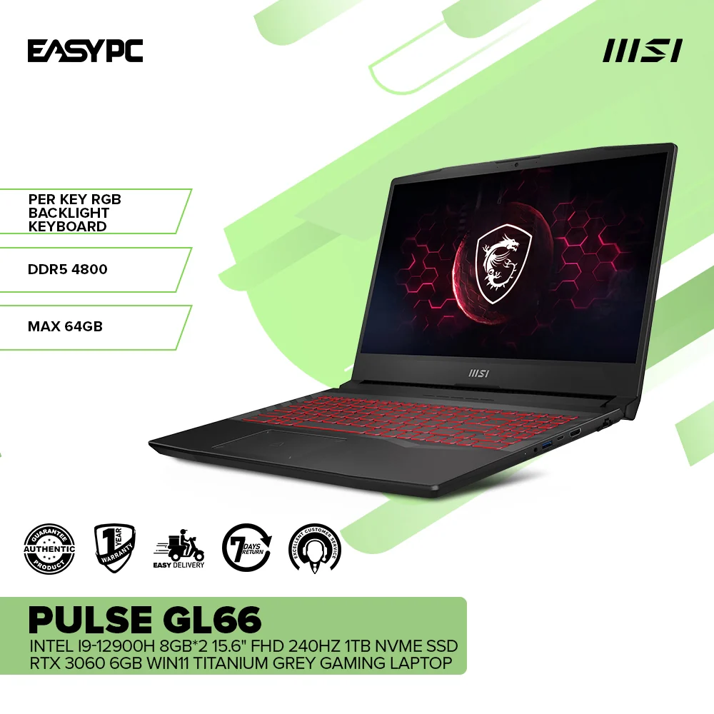 MSI PULSE GL66 12UEK-028PH Intel i9-12900H 8gb*2 15.6" FHD 240Hz 1Tb NVME SSD RTX 3060 6gb Win11 Gaming Laptop 1ION - Image 2
