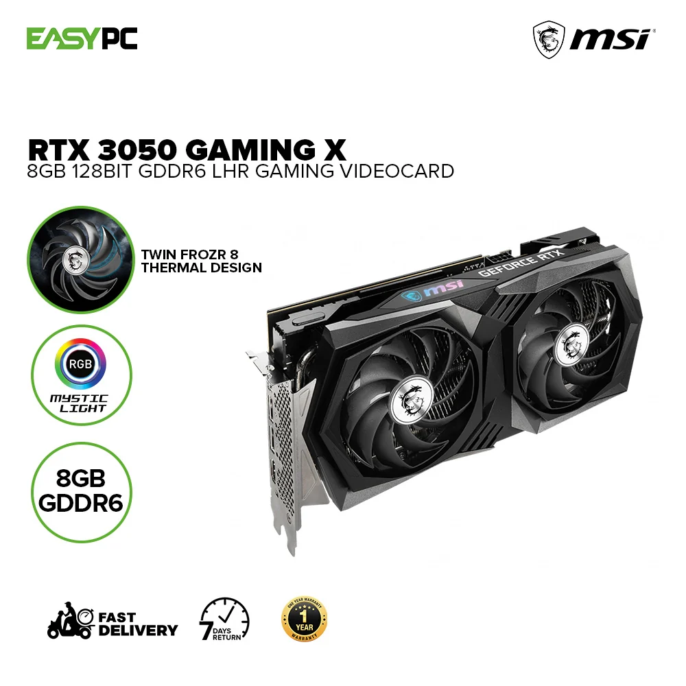 Msi NVIDIA® GeForce RTX™ 3050 Gaming X 8gb 128bit RGB Mystic Light TWIN FROZR 8 GDdr6 Gaming Videocard - Image 2
