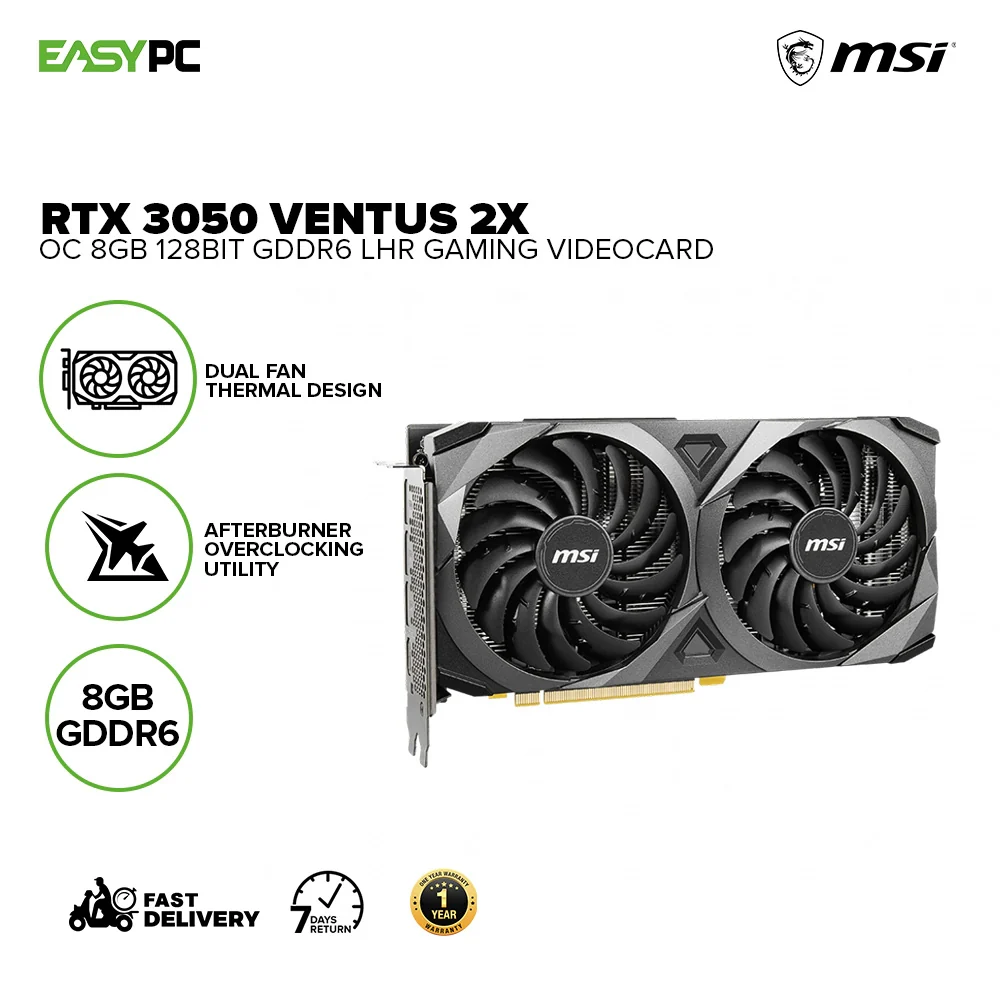 MSI NVIDIA® GeForce RTX™ 3050 Ventus 2X OC 8GB 128bit GDDR6 Gaming Videocard LHR - Image 2