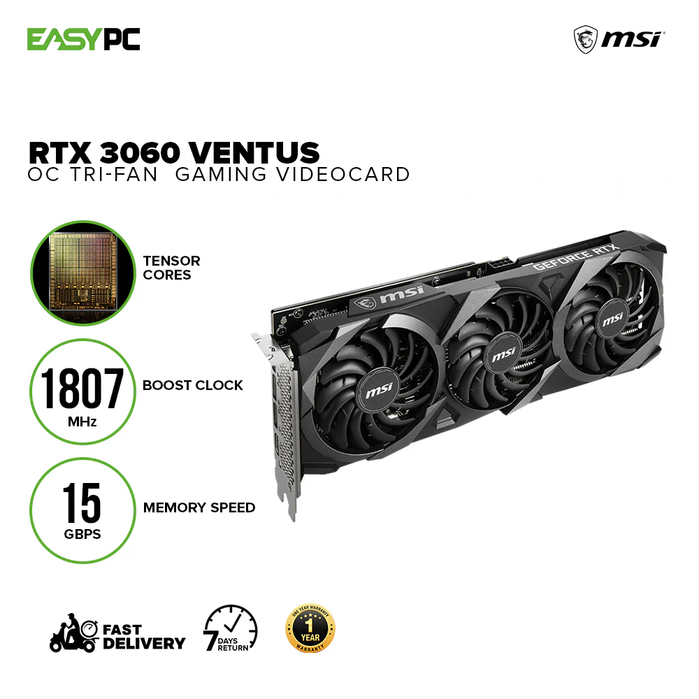 MSI NVIDIA® GeForce RTX™ 3060 Ventus OC Tri-Fan 12gb 192bit GDdr6 Gaming Videocard - Image 2