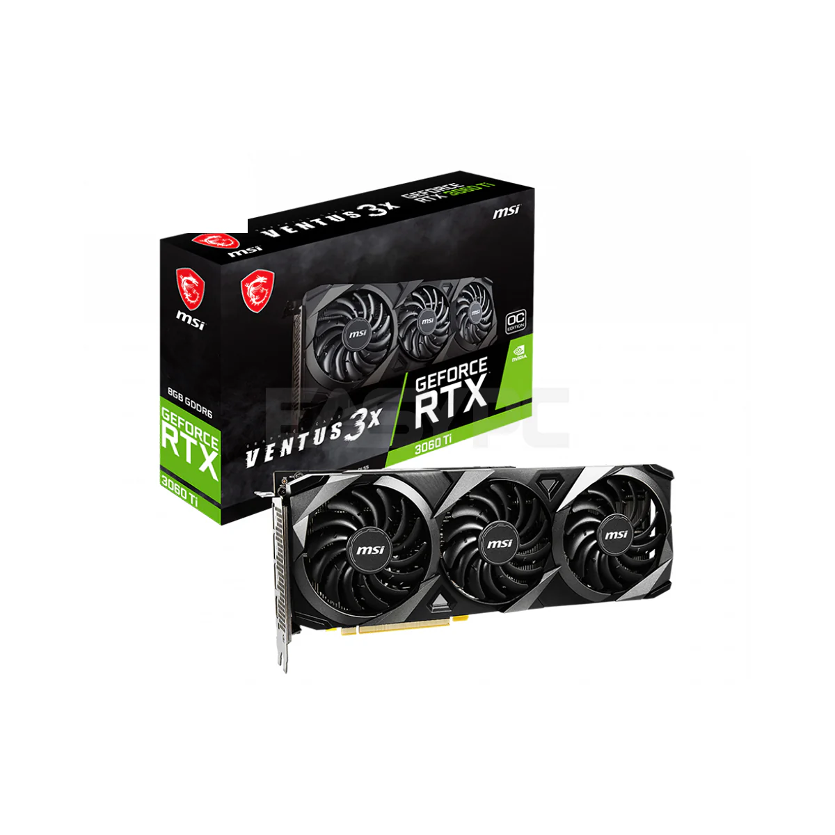 MSI NVIDIA® GeForce RTX™ 3060ti Ventus OC Tri-Fan 8gb 256bit 50% More Air pressure than normal fan, Tailored PCB Design, Boost Clock - 1695 MHz Gaming Videocard