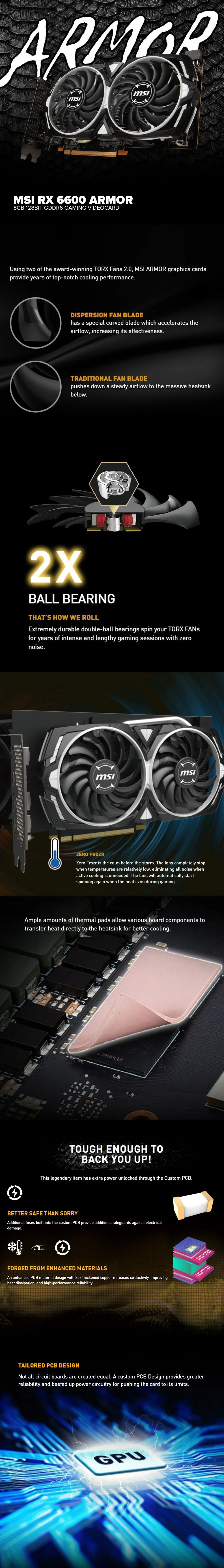 MSI Rx 6600 Armor  8gb 128bit GDdr6 Multi-GPU Technology, Afterburner OC, VR Ready  Gaming Videocard - Image 7