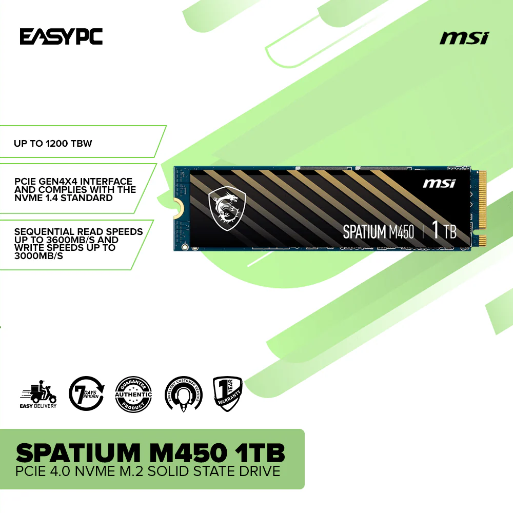 MSI Spatium M450 1TB PCIE 4.0 NVME M.2 Solid State Drive - Image 2