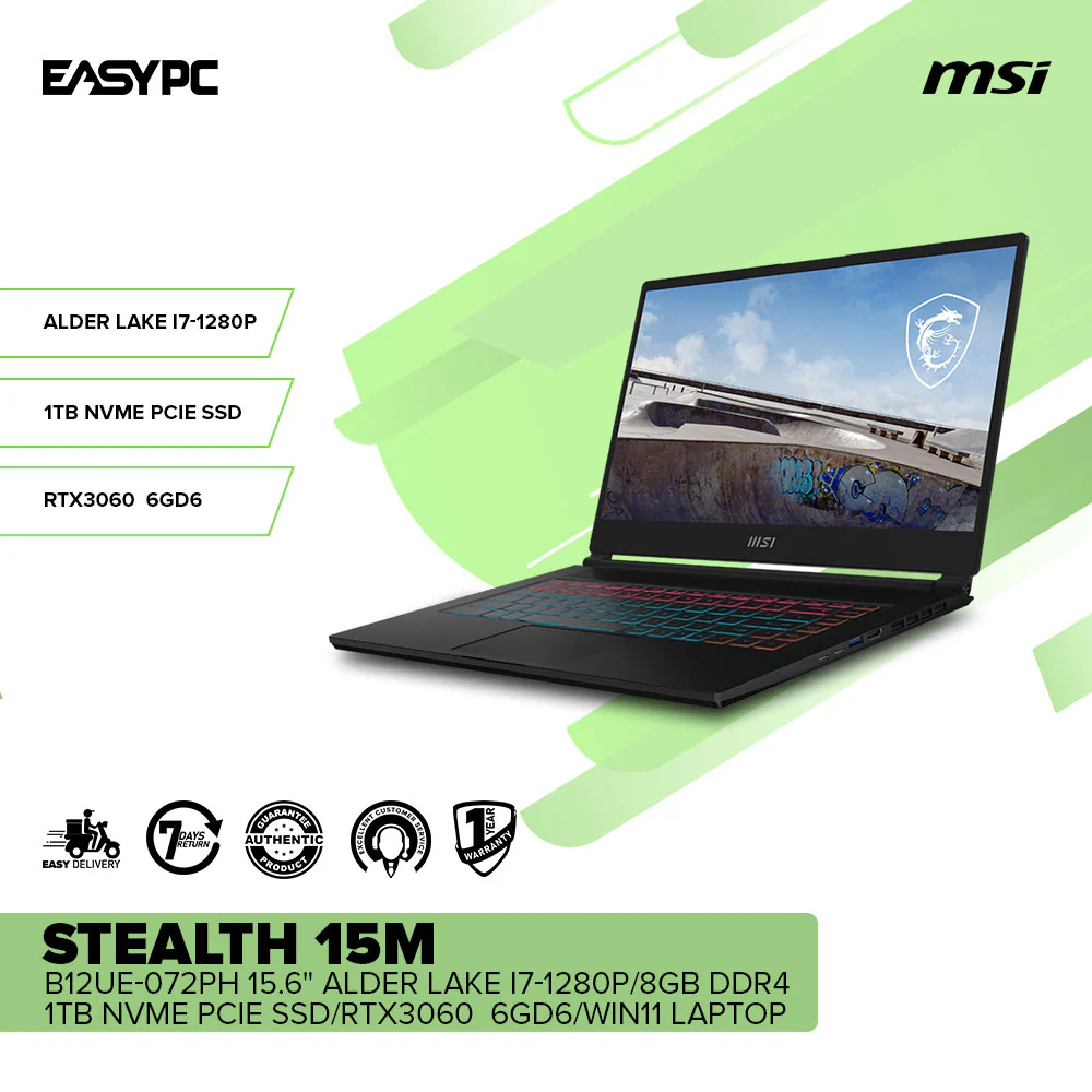 MSI Stealth 15M B12UE-072PH 15.6" Alder Lake i7-1280P Win11 Laptop - Image 2