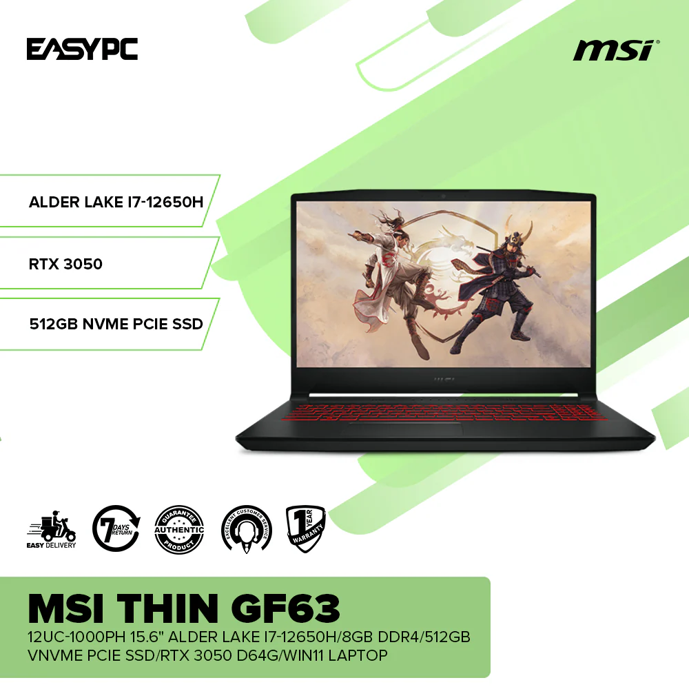 MSI Thin GF63 12UC-1000PH 15.6" Alder Lake i7-12650H/8GB/512GB SSD/RTX 3050 D64G/Win11 Laptop - Image 2