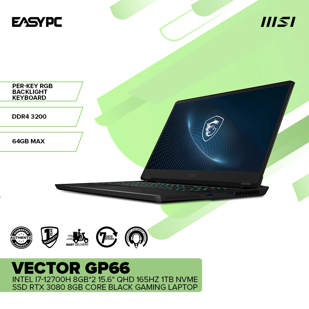 MSI VECTOR GP66 12UH-095PH Intel i7-12700H 8gb*2 15.6" QHD 165Hz 1Tb NVMe SSD RTX 3080 8gb Win11 Gaming Laptop 1ION - Image 2