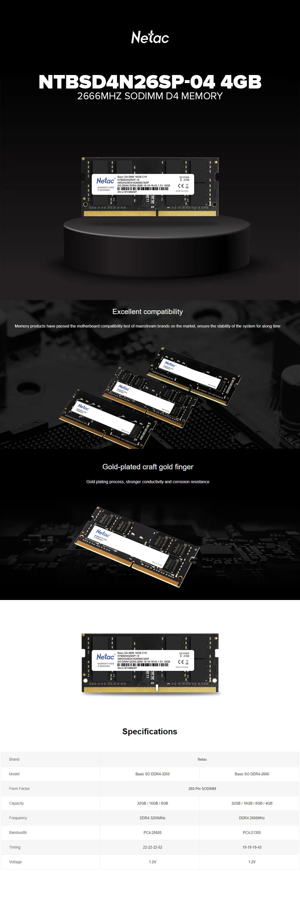 NETAC NTBSD4N26SP-04 4GB 2666Mhz Sodimm D4 Memory - Image 6