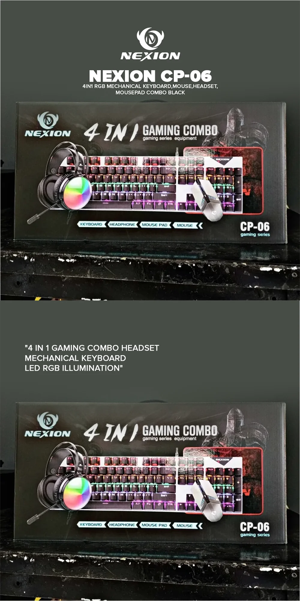 Nexion CP-06 4in1 RGB Mechanical Keyboard,Mouse,Headset,Mousepad Combo Black - Image 4