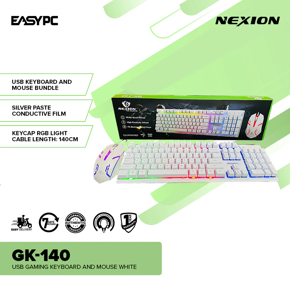 Nexion GK-140 USB Gaming Keyboard and Mouse White - Image 2