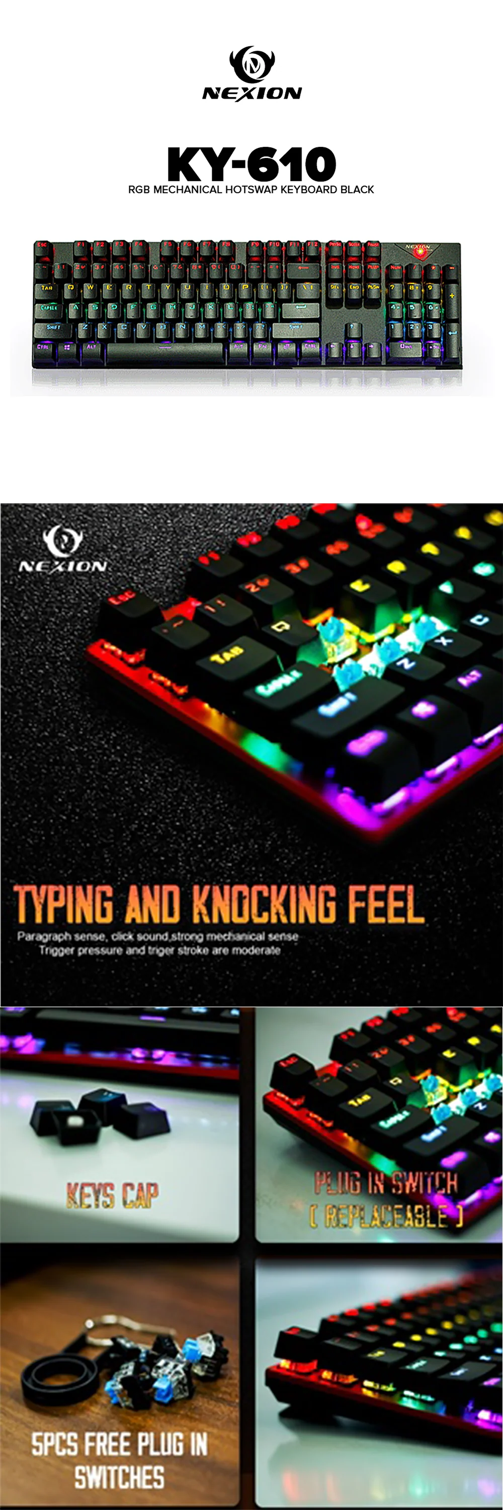 Nexion KY-610 RGB Mechanical Hotswap Keyboard Black - Image 4
