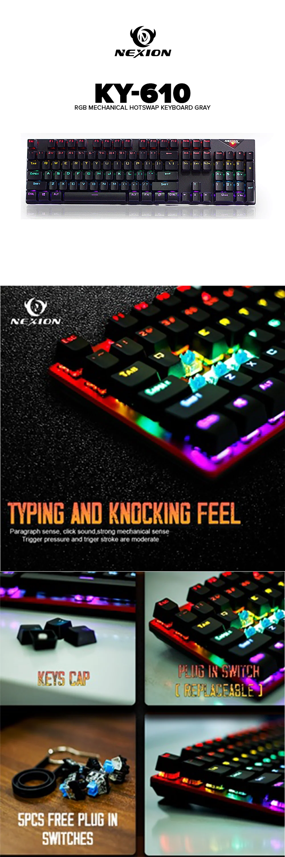 Nexion KY-610 RGB Mechanical Hotswap Keyboard Red - Image 4
