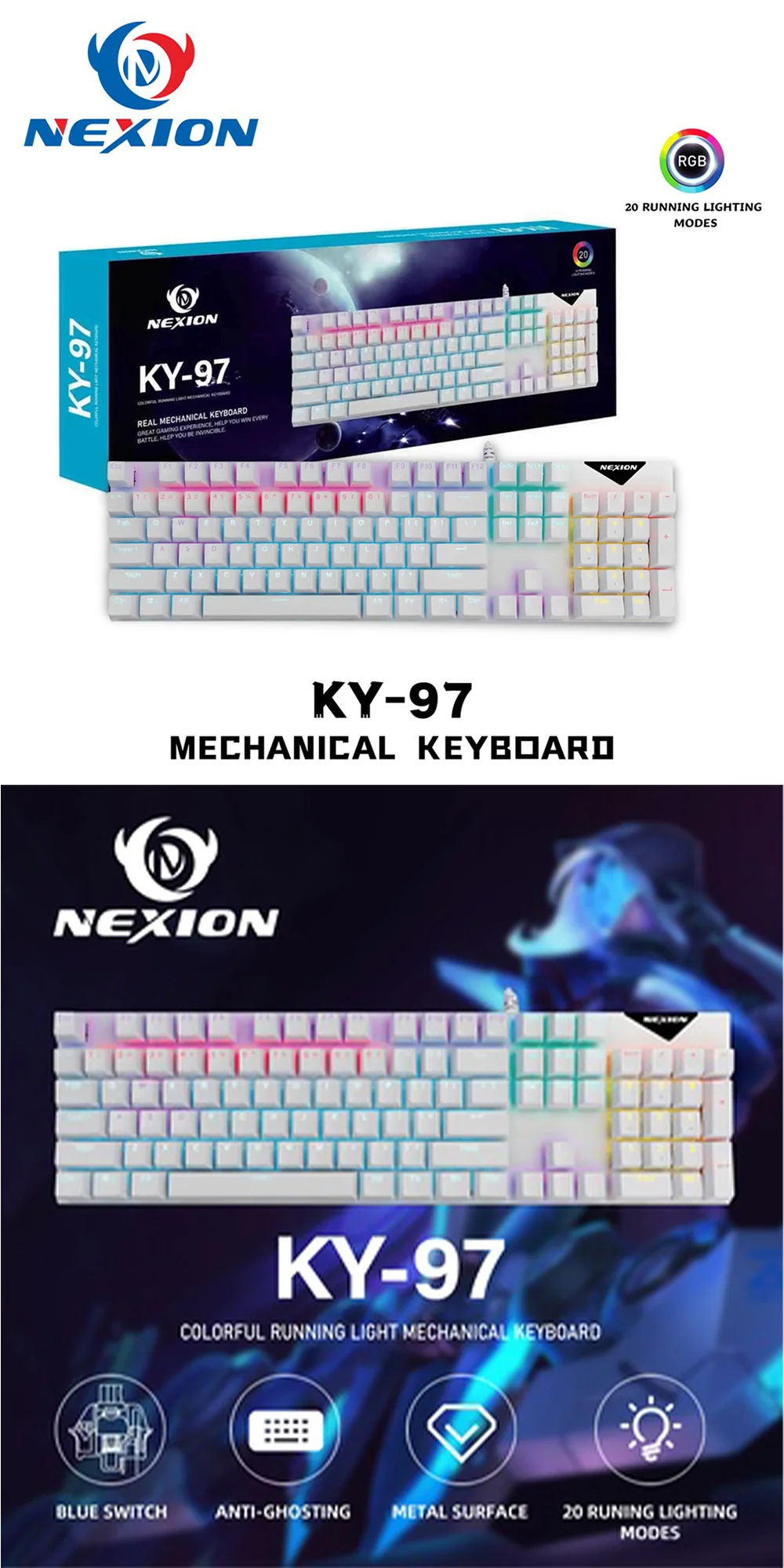 Nexion KY-97 RGB Mechanical Keyboard White - Image 4