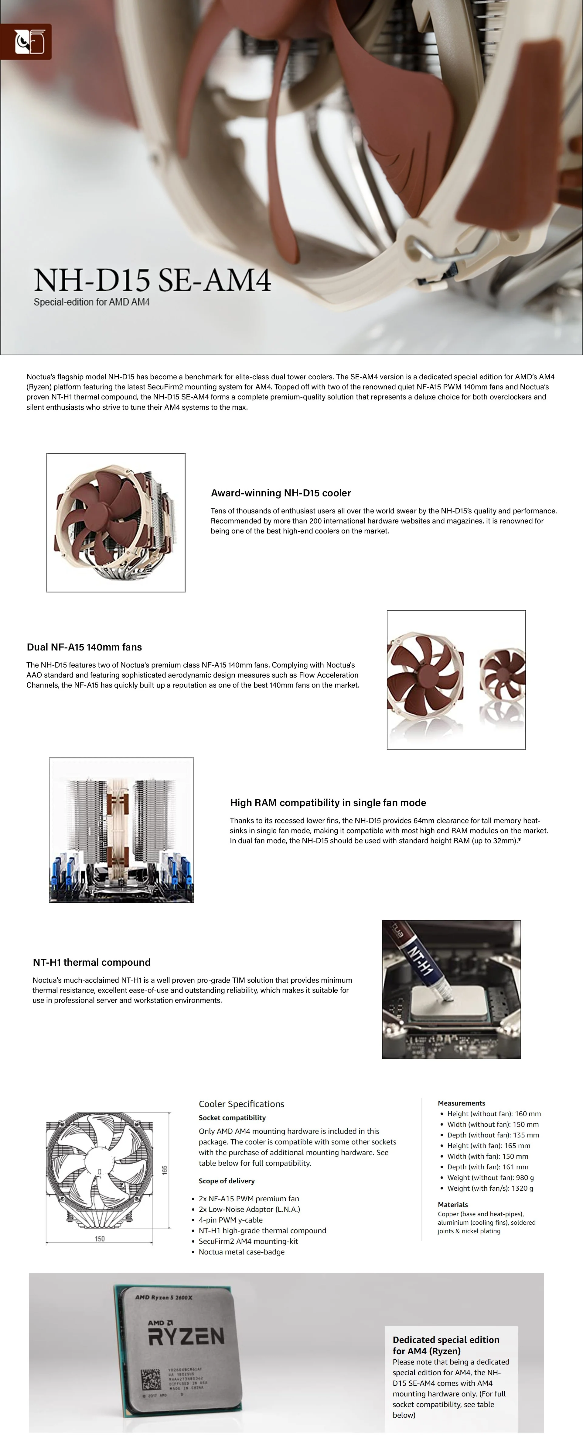 Noctua NH-D15 SE-AM4 140mm Air Cooler Fan - Image 4