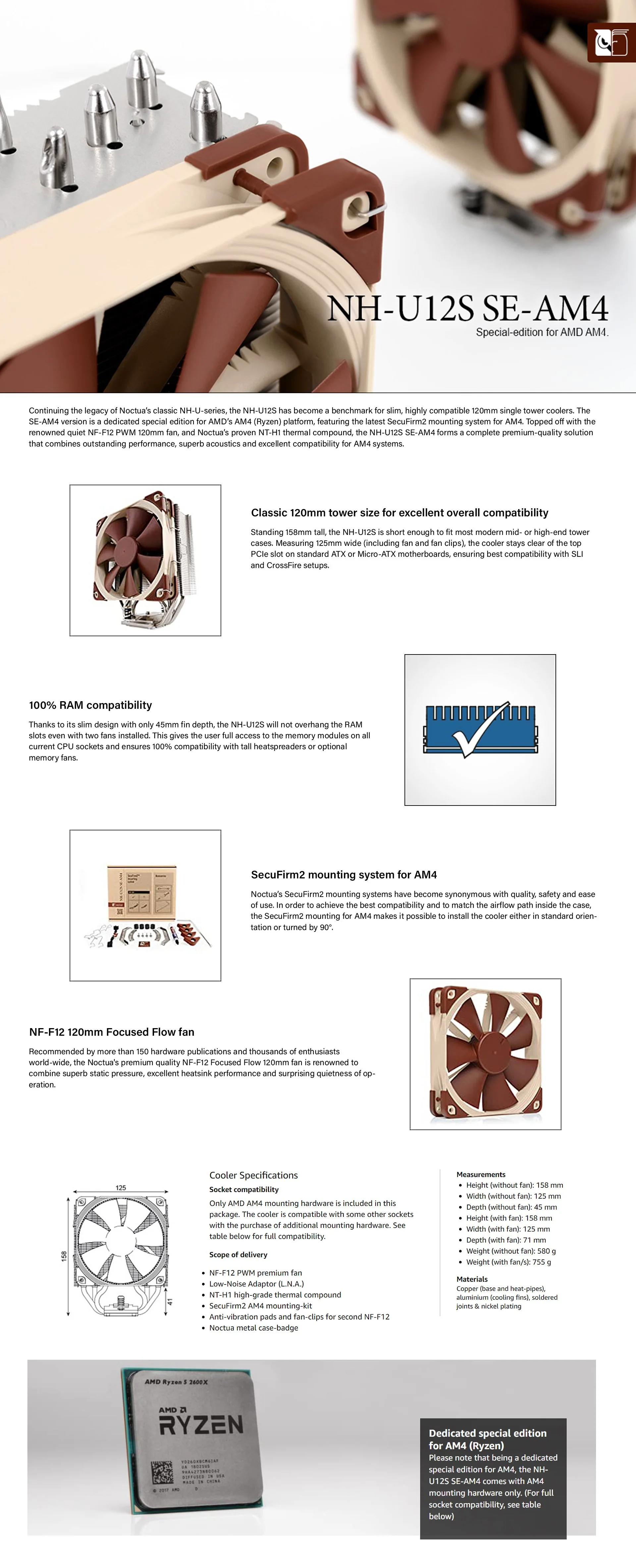 Noctua NH-U12S SE-AM4 120mm Air Cooler Fan - Image 4