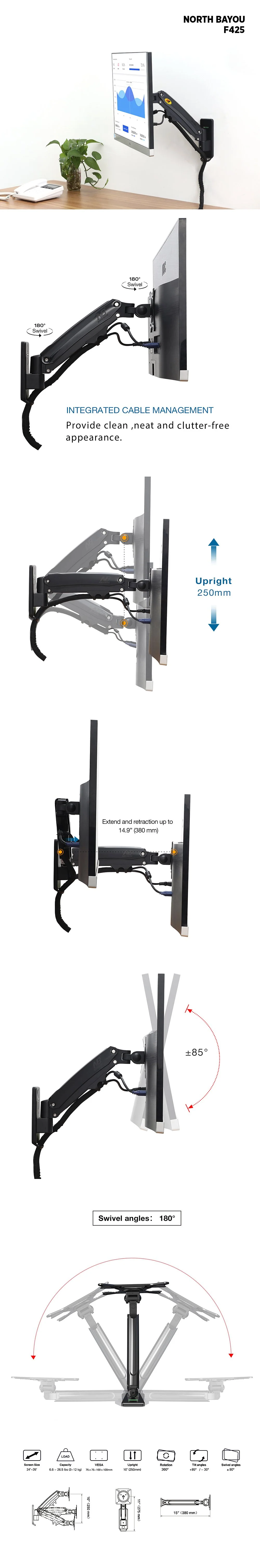 North Bayou F425 Gas-Strut Flexi Wall Mount - Image 8