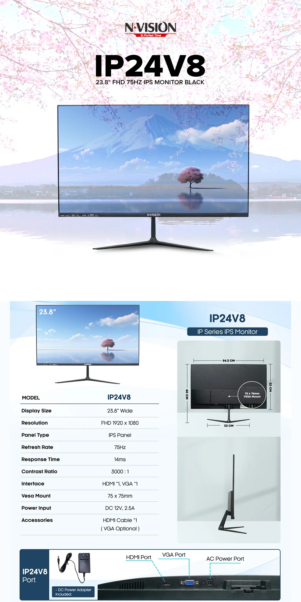 Nvision IP24V8 23.8" FHD 75Hz IPS Monitor Black - Image 5