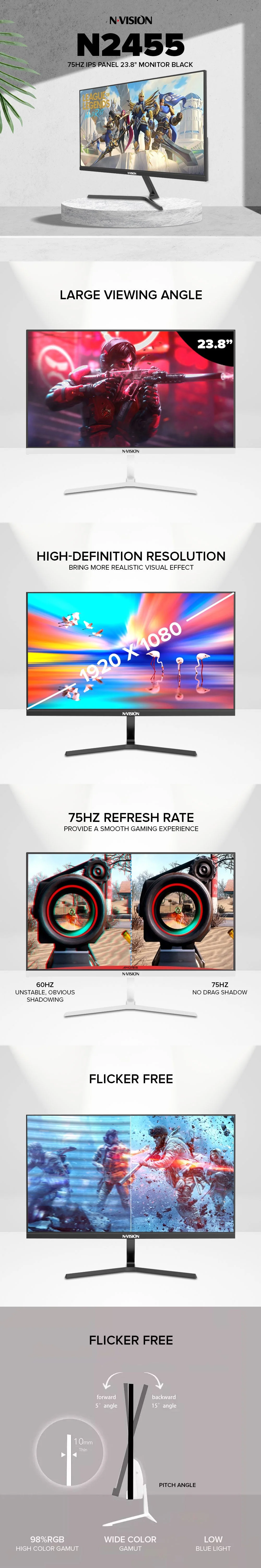 Nvision N2455 75Hz IPS Panel 23.8" Monitor Black/White - Image 8