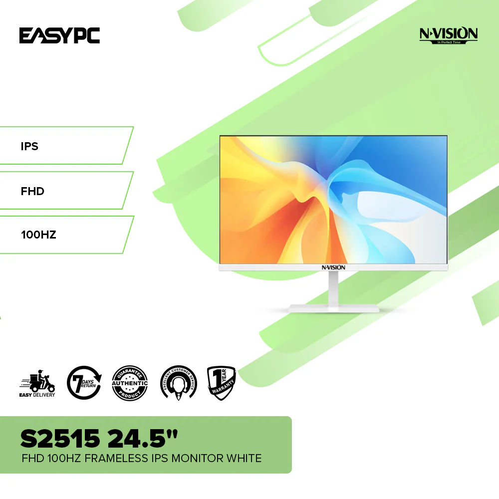 Nvision S2515 24.5" FHD 100HZ Frameless IPS Monitor White - Image 2
