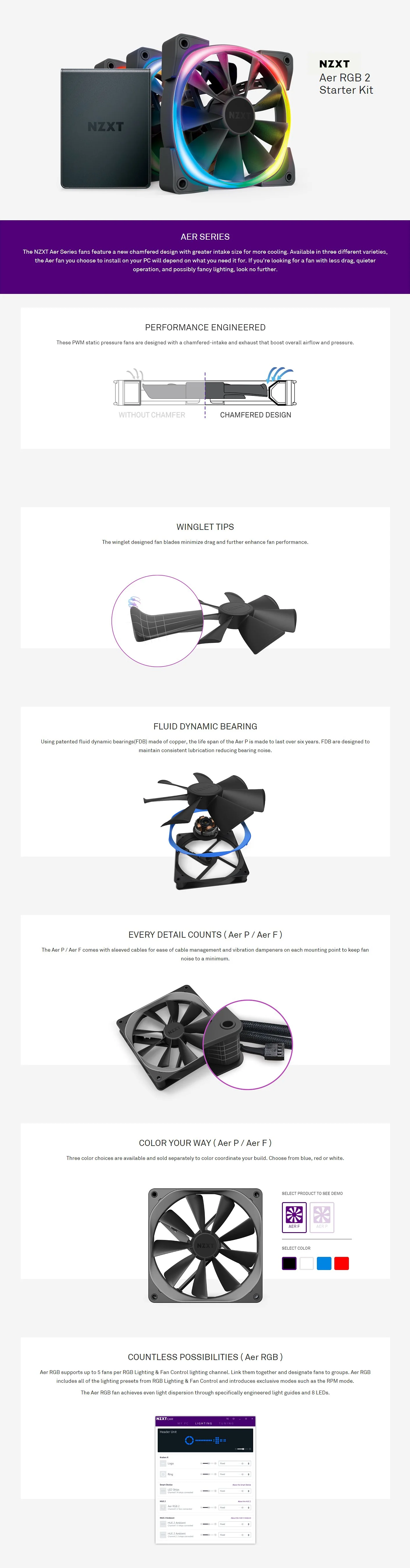 Nzxt Aer 2 HF-2814C-D1 3in1 140mm RGB Starter Kit and Hue 2 Controller - Image 4