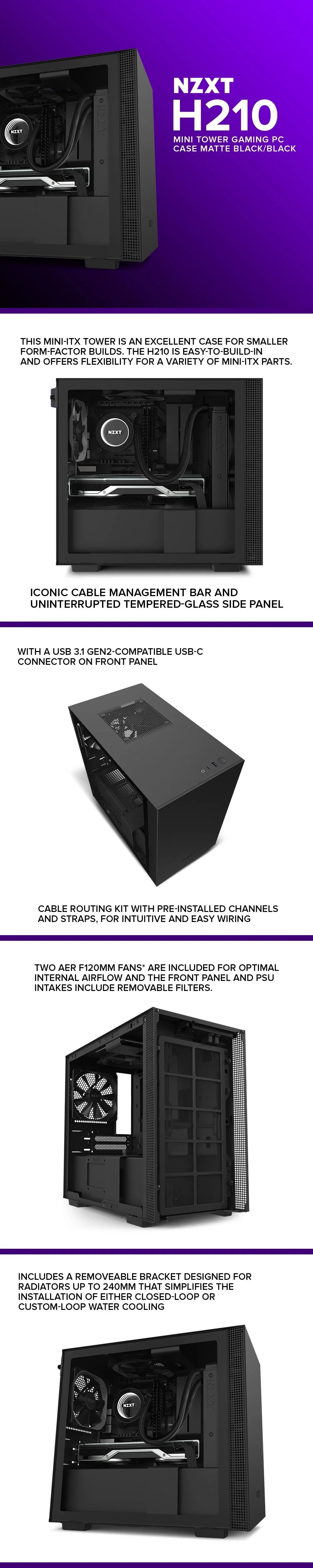 NZXT H210 Mini Tower Gaming PC Case Matte Black/Black or White/Black - Image 11