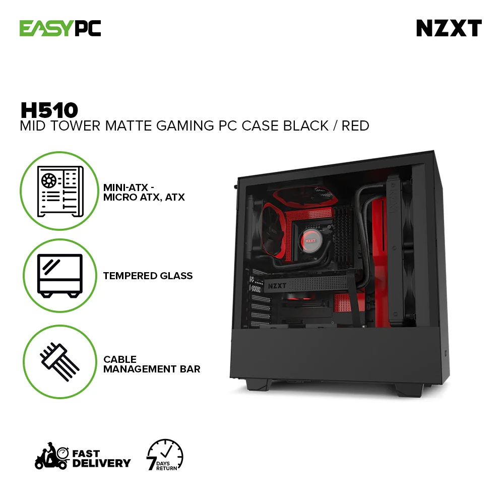 NZXT H510 Mid Tower PC Case Black, White/Black, Black/Red - Image 12