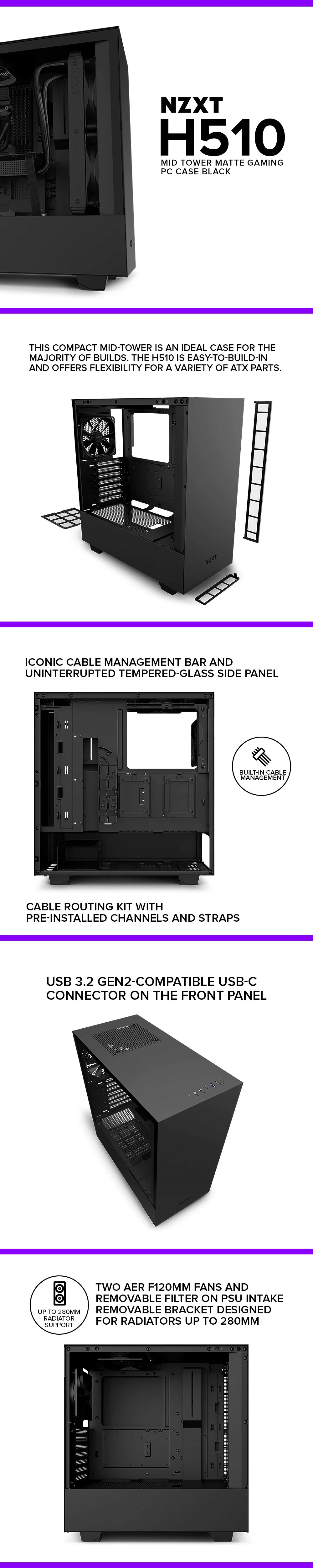 NZXT H510 Mid Tower PC Case Black, White/Black, Black/Red - Image 16
