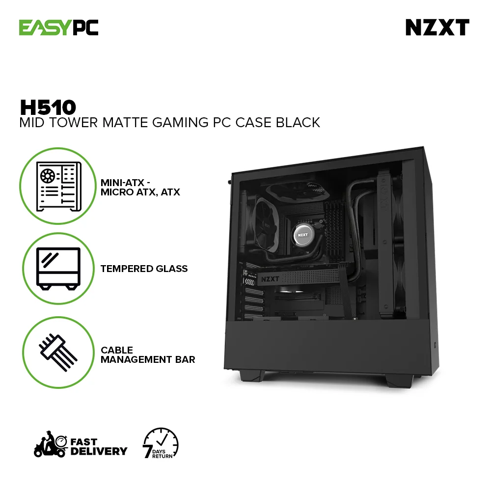 NZXT H510 Mid Tower PC Case Black, White/Black, Black/Red - Image 2