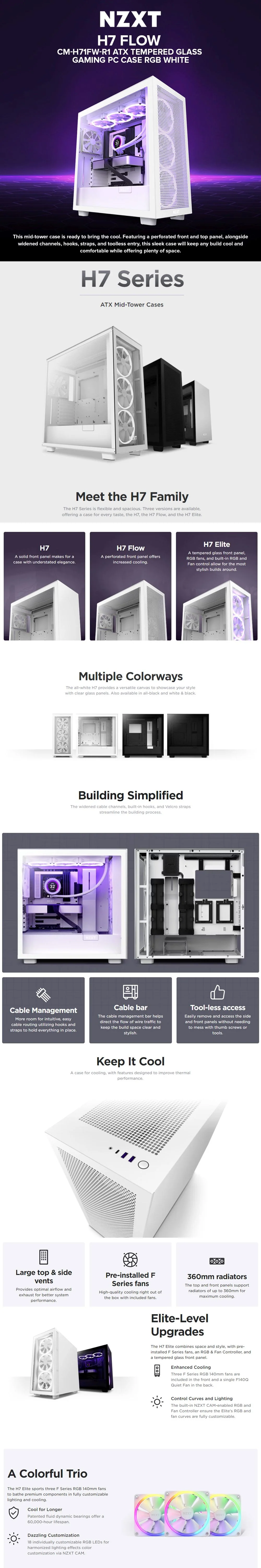 NZXT H7 Flow CM-H71FW-R1 ATX Tempered Glass Gaming PC Case RGB White - Image 5
