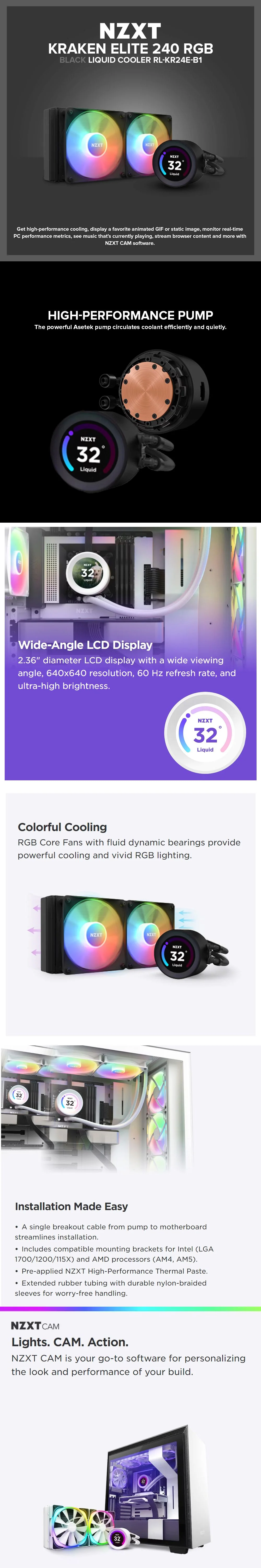 NZXT Kraken Elite 240 RGB Black Liquid Cooler RL-KR24E-B1 - Image 5