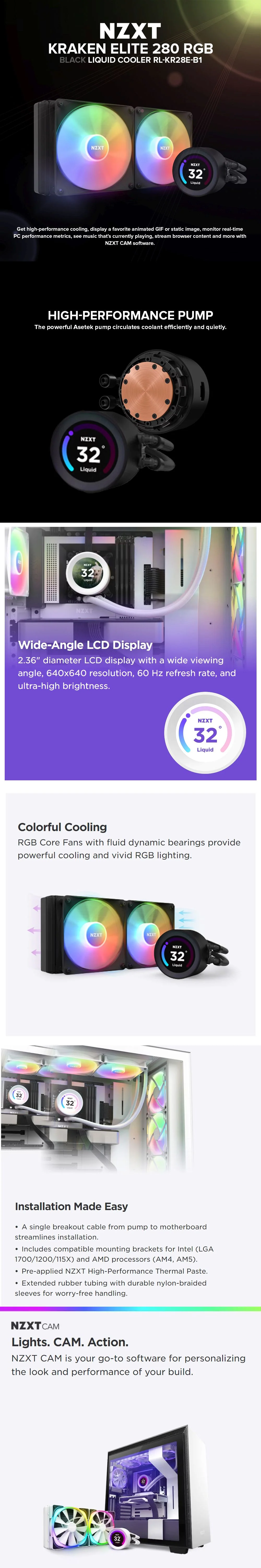 NZXT Kraken Elite 280 RGB Black Liquid Cooler RL-KR28E-B1 - Image 5