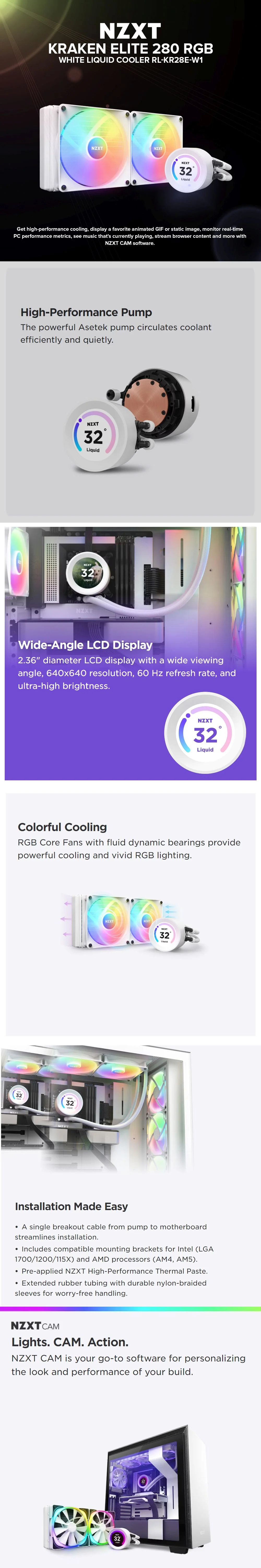 NZXT Kraken Elite 280 RGB White Liquid Cooler RL-KR28E-W1 - Image 5