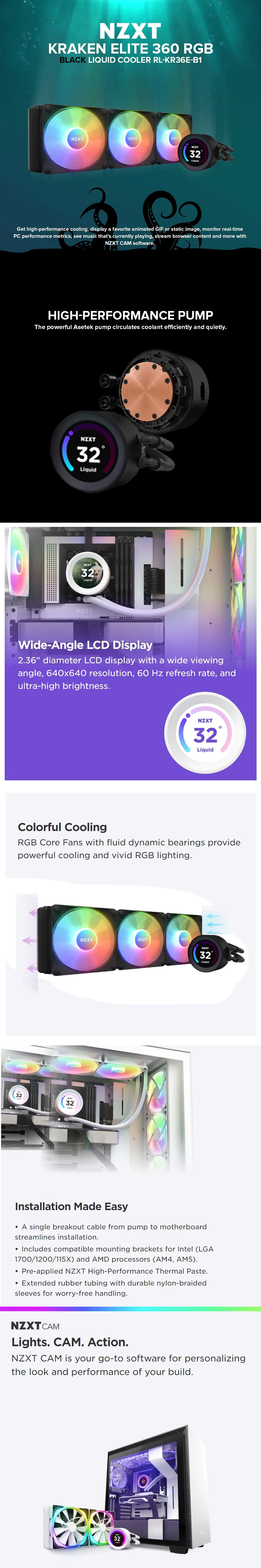 NZXT Kraken Elite 360 RGB Black Liquid Cooler RL-KR36E-B1 - Image 5