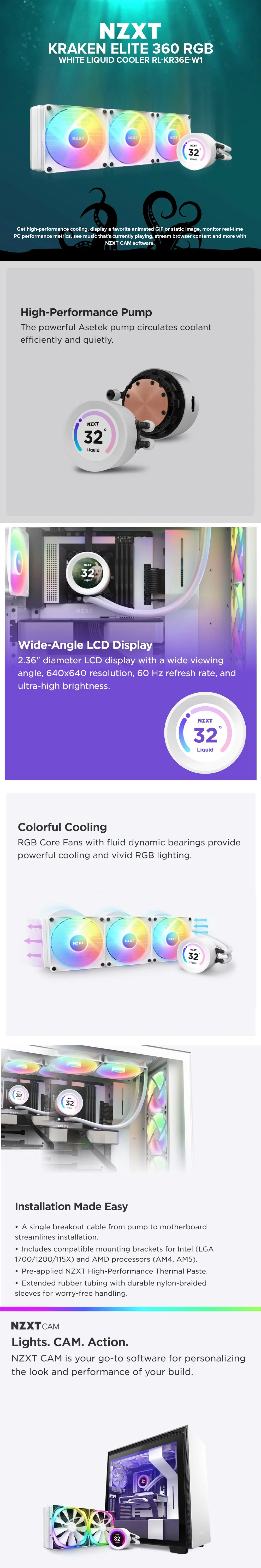 NZXT Kraken Elite 360 RGB White Liquid Cooler RL-KR36E-W1 - Image 5