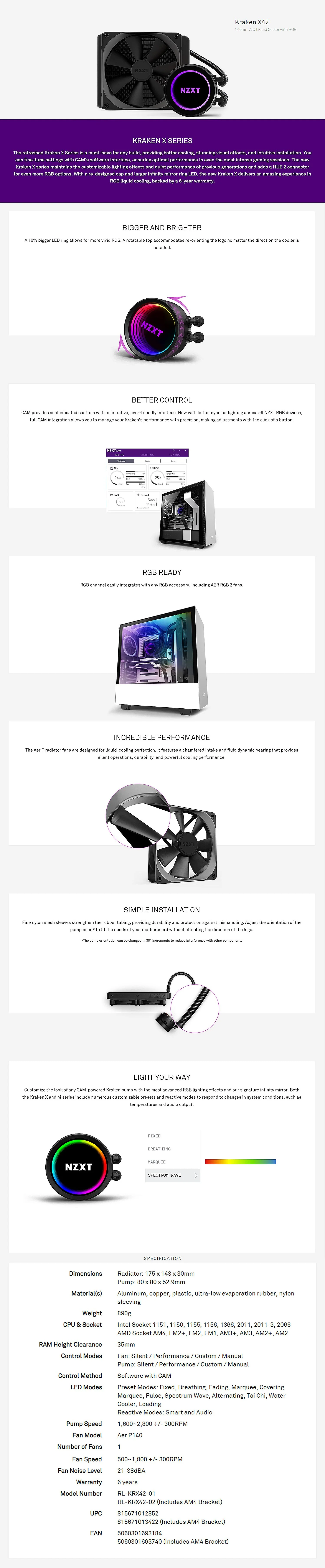 NZXT Kraken X42 140mm Liquid Cooler RGB - Image 5