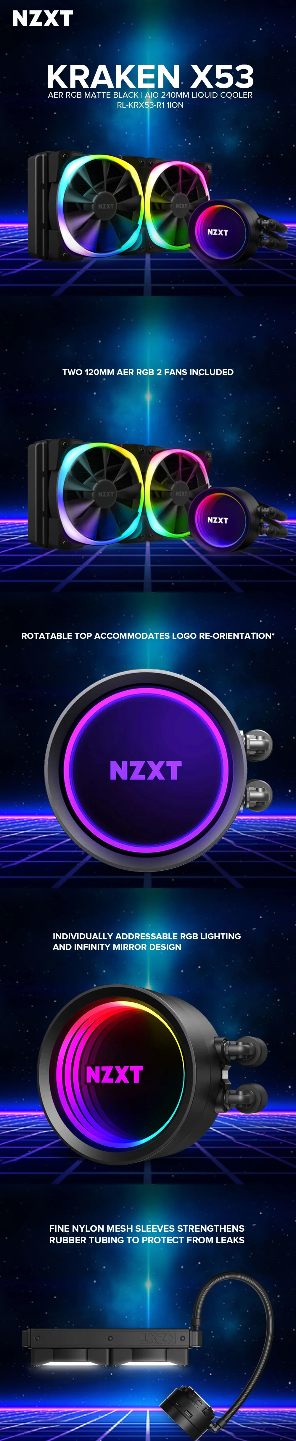 NZXT Kraken X53 RGB 240mm RGB Matte Black/White CPU Liquid Cooler - Image 11