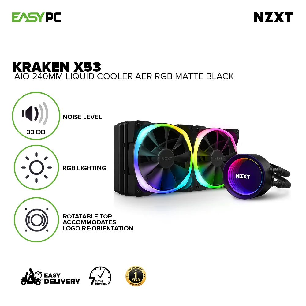 NZXT Kraken X53 RGB 240mm RGB Matte Black/White CPU Liquid Cooler - Image 2