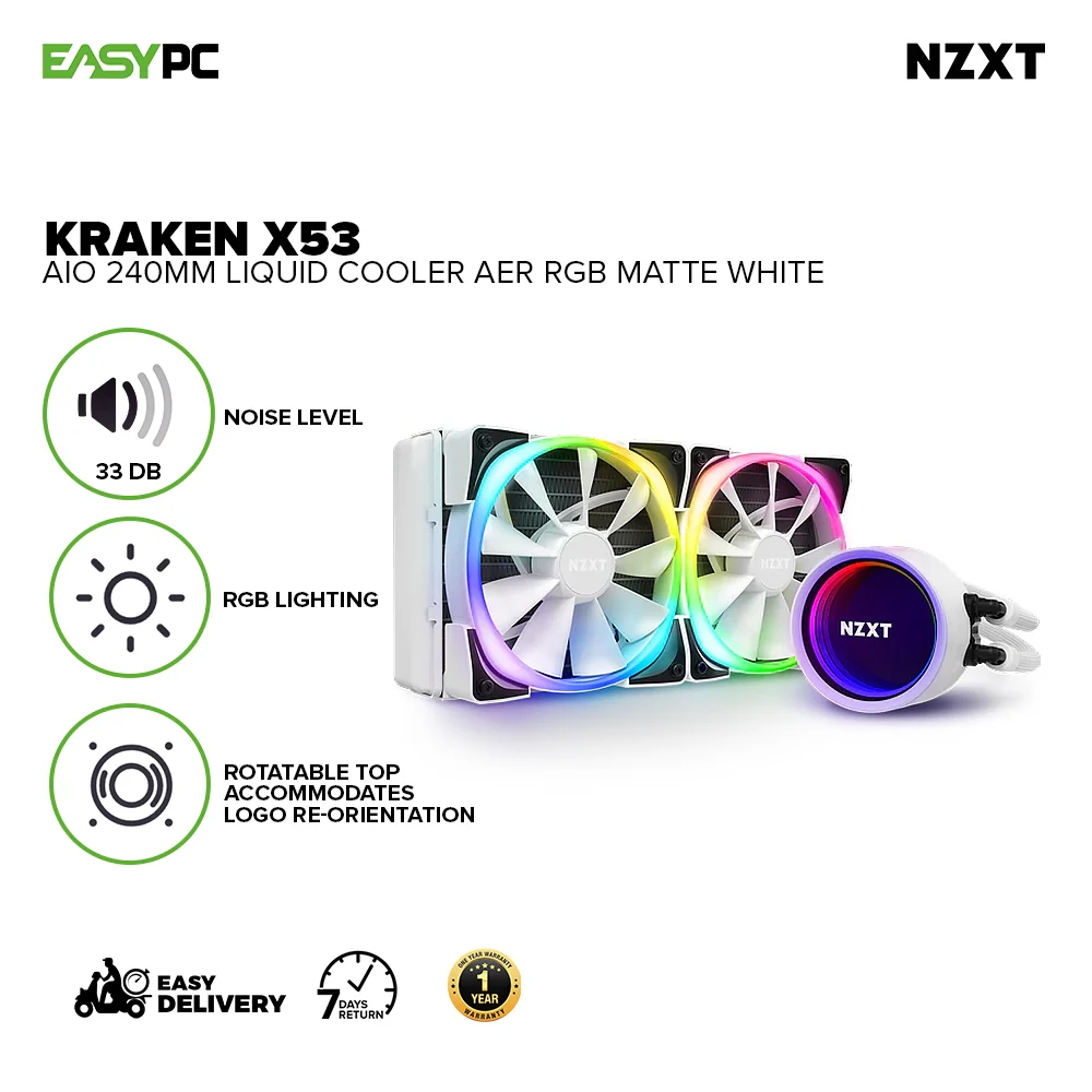 NZXT Kraken X53 RGB 240mm RGB Matte Black/White CPU Liquid Cooler - Image 7
